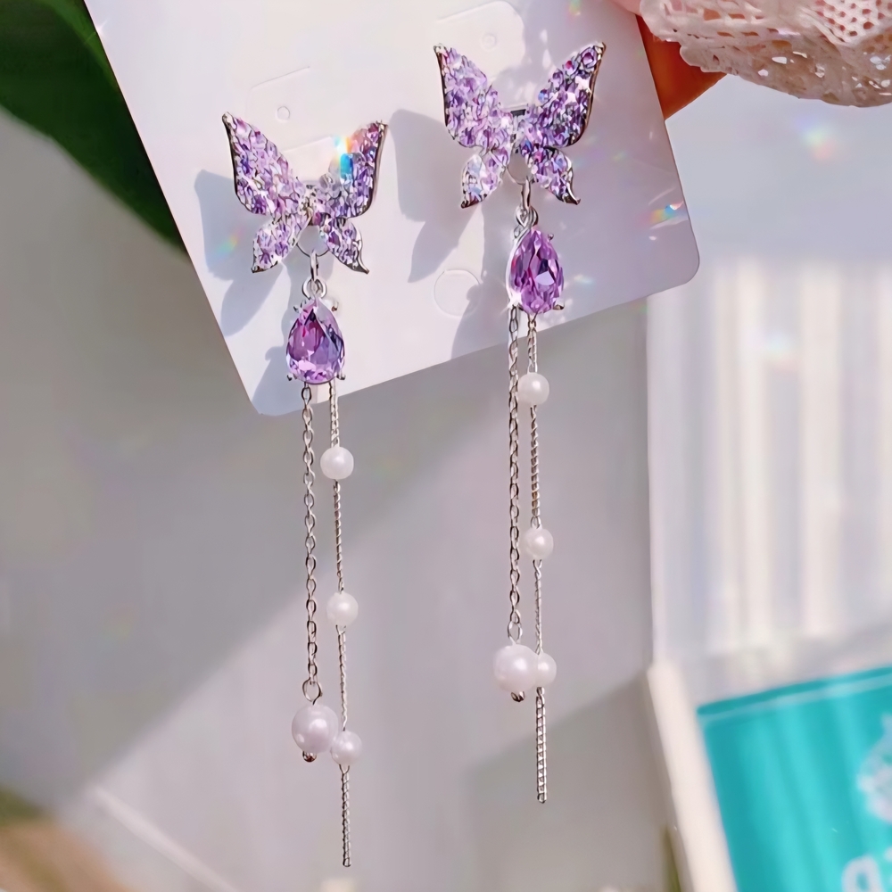 Elegant Purple Butterfly Drop Earrings